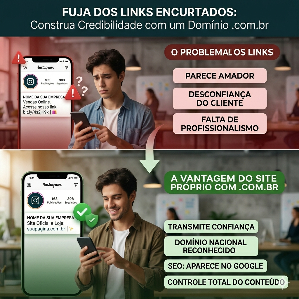 Instagram com Link Estranho vs Site .com.br: Qual Gera Mais Credibilidade?